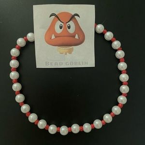 red bead goblin pearl necklace (snug fit)